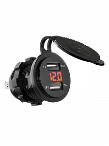 Розетка питания на 2 USB гнезда12-24В круглая TDS TS-CAU49 Красная